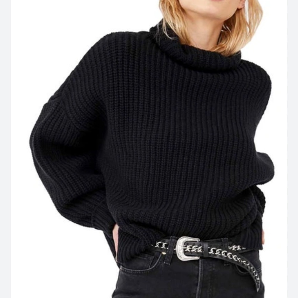 Free People swim too deep Black Turtleneck Sweater - Picture 3 of 13